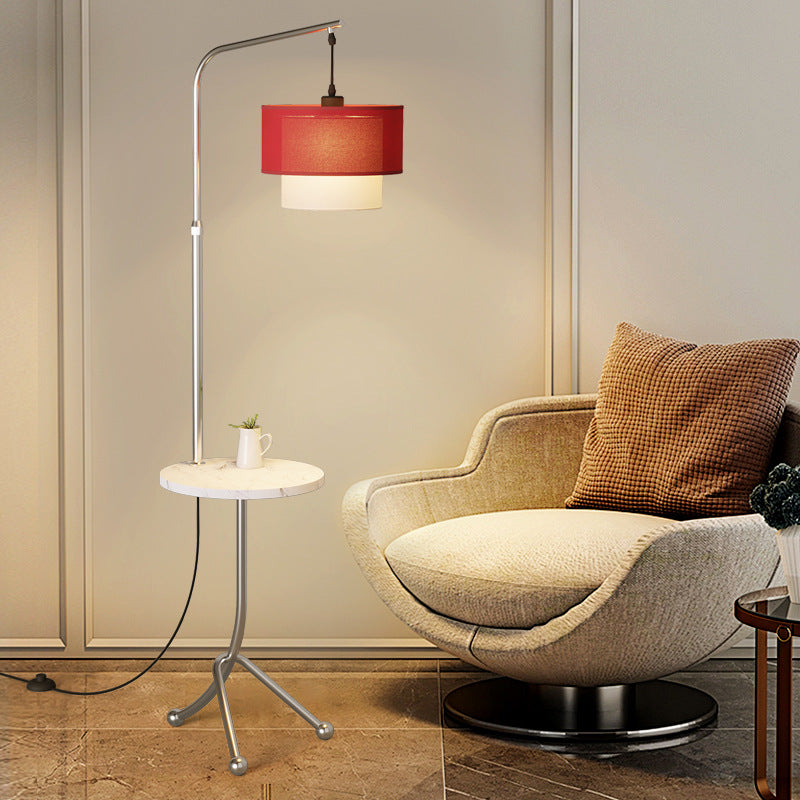 Contemporary Nordic Iron Base Marble Table Round Fabric Lampshade 1 - Light Standing Floor Lamp For Living Room