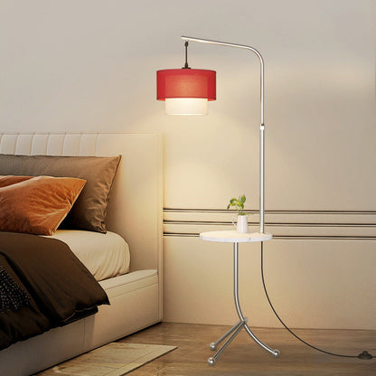 Contemporary Nordic Iron Base Marble Table Round Fabric Lampshade 1 - Light Standing Floor Lamp For Living Room