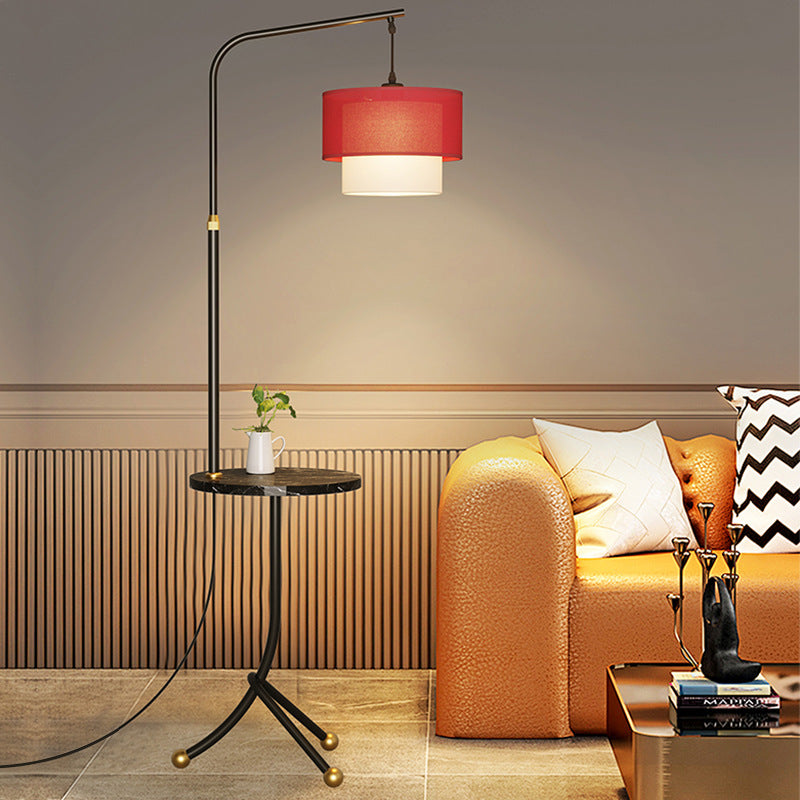 Contemporary Nordic Iron Base Marble Table Round Fabric Lampshade 1 - Light Standing Floor Lamp For Living Room