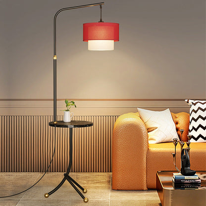 Contemporary Nordic Iron Base Marble Table Round Fabric Lampshade 1 - Light Standing Floor Lamp For Living Room