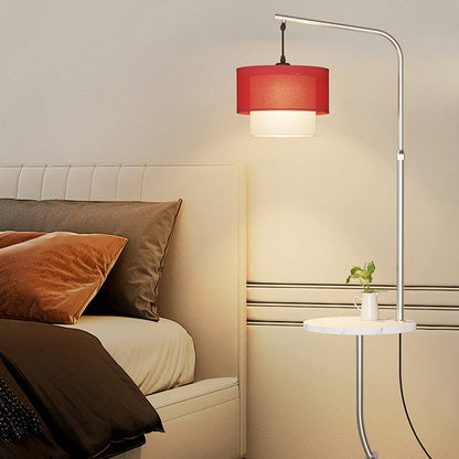 Contemporary Nordic Iron Base Marble Table Round Fabric Lampshade 1 - Light Standing Floor Lamp For Living Room