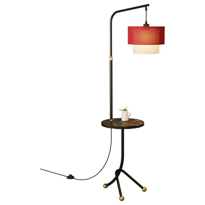 Contemporary Nordic Iron Base Marble Table Round Fabric Lampshade 1 - Light Standing Floor Lamp For Living Room