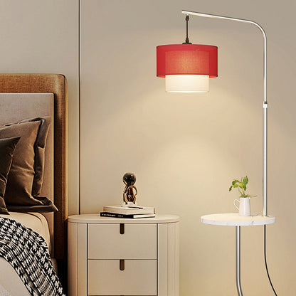 Contemporary Nordic Iron Base Marble Table Round Fabric Lampshade 1 - Light Standing Floor Lamp For Living Room