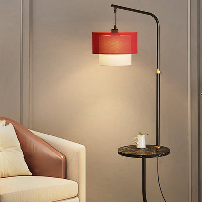 Contemporary Nordic Iron Base Marble Table Round Fabric Lampshade 1 - Light Standing Floor Lamp For Living Room