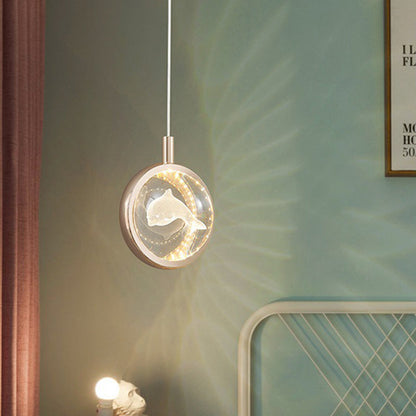 Contemporary Creative Dome Round Earth Dolphin Dandelion Bubbles Deer Aluminum Crystal LED Pendant Light For Living Room