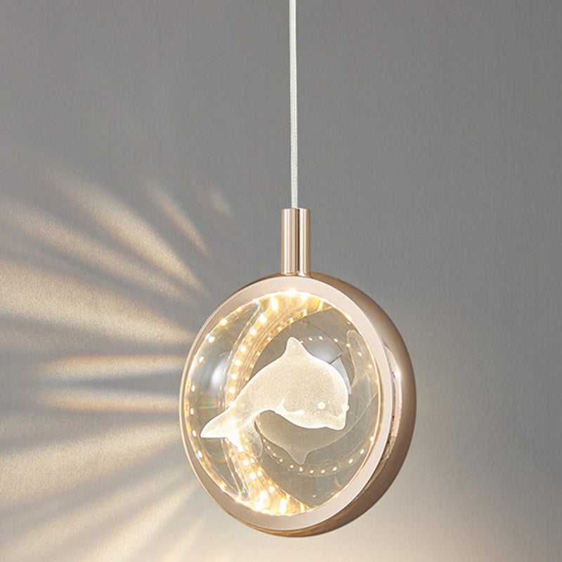 Contemporary Creative Dome Round Earth Dolphin Dandelion Bubbles Deer Aluminum Crystal LED Pendant Light For Living Room