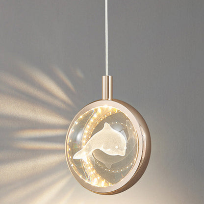 Contemporary Creative Dome Round Earth Dolphin Dandelion Bubbles Deer Aluminum Crystal LED Pendant Light For Living Room