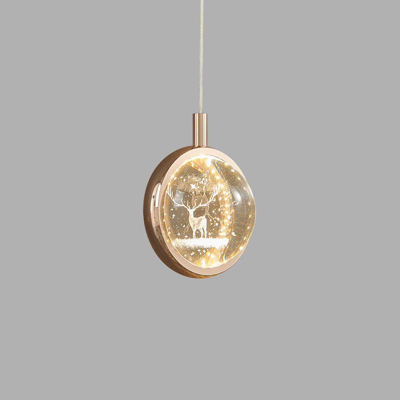 Contemporary Creative Dome Round Earth Dolphin Dandelion Bubbles Deer Aluminum Crystal LED Pendant Light For Living Room