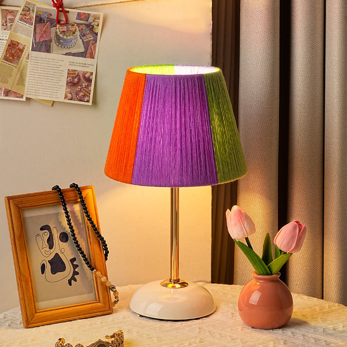 Contemporary Nordic Trapezoid Colorful Wool Yarn Lampshade Iron Base 1 - Light Table Lamp For Bedroom