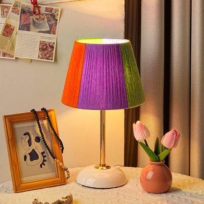 Contemporary Nordic Trapezoid Colorful Wool Yarn Lampshade Iron Base 1 - Light Table Lamp For Bedroom