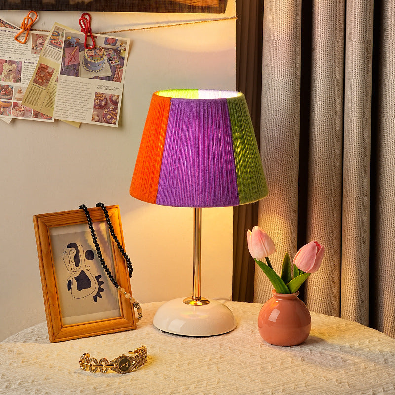 Contemporary Nordic Trapezoid Colorful Wool Yarn Lampshade Iron Base 1 - Light Table Lamp For Bedroom