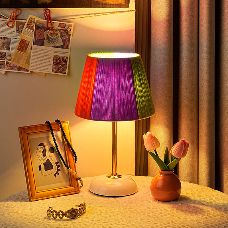 Contemporary Nordic Trapezoid Colorful Wool Yarn Lampshade Iron Base 1 - Light Table Lamp For Bedroom