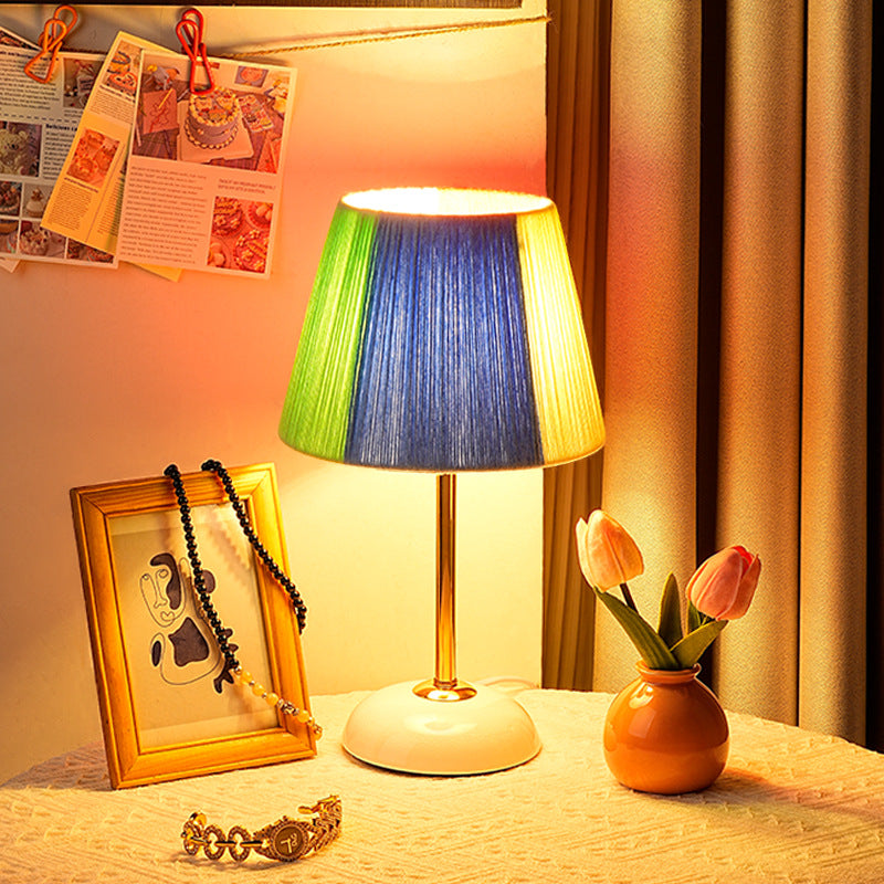 Contemporary Nordic Trapezoid Colorful Wool Yarn Lampshade Iron Base 1 - Light Table Lamp For Bedroom
