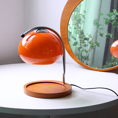 Contemporary Nordic Hemispherical Glass Lampshade Round Solid Wood Base Lampshade Iron 1 - Light Melting Wax Table Lamp For Bedroom
