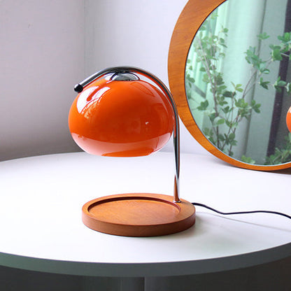 Contemporary Nordic Hemispherical Glass Lampshade Round Solid Wood Base Lampshade Iron 1 - Light Melting Wax Table Lamp For Bedroom