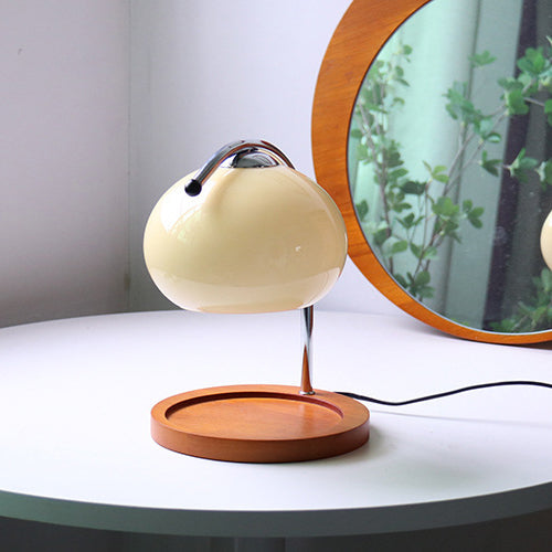 Contemporary Nordic Hemispherical Glass Lampshade Round Solid Wood Base Lampshade Iron 1 - Light Melting Wax Table Lamp For Bedroom