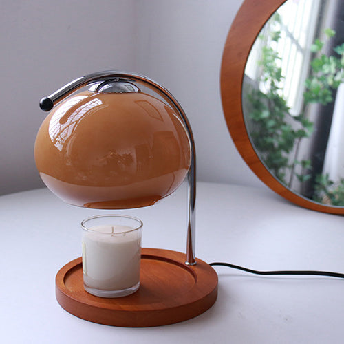 Contemporary Nordic Hemispherical Glass Lampshade Round Solid Wood Base Lampshade Iron 1 - Light Melting Wax Table Lamp For Bedroom