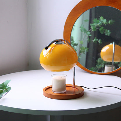 Contemporary Nordic Hemispherical Glass Lampshade Round Solid Wood Base Lampshade Iron 1 - Light Melting Wax Table Lamp For Bedroom