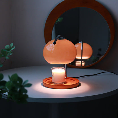 Contemporary Nordic Hemispherical Glass Lampshade Round Solid Wood Base Lampshade Iron 1 - Light Melting Wax Table Lamp For Bedroom