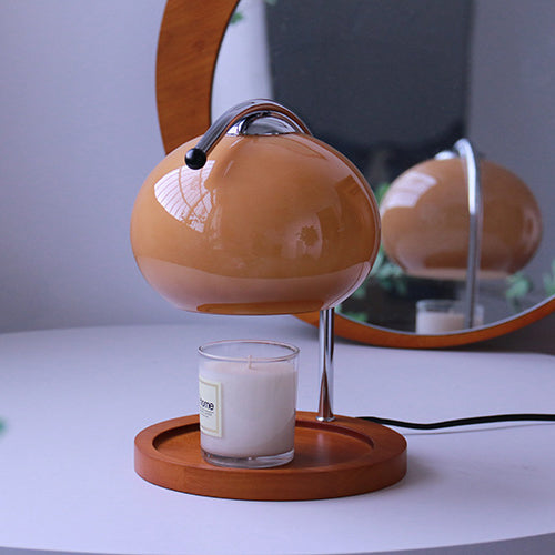 Contemporary Nordic Hemispherical Glass Lampshade Round Solid Wood Base Lampshade Iron 1 - Light Melting Wax Table Lamp For Bedroom