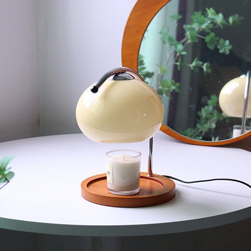Contemporary Nordic Hemispherical Glass Lampshade Round Solid Wood Base Lampshade Iron 1 - Light Melting Wax Table Lamp For Bedroom