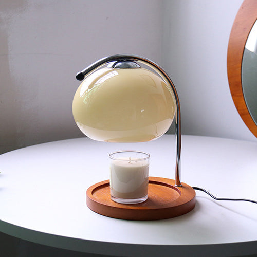 Contemporary Nordic Hemispherical Glass Lampshade Round Solid Wood Base Lampshade Iron 1 - Light Melting Wax Table Lamp For Bedroom