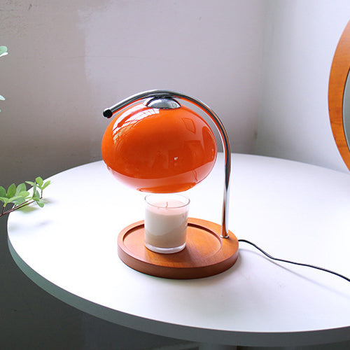 Contemporary Nordic Hemispherical Glass Lampshade Round Solid Wood Base Lampshade Iron 1 - Light Melting Wax Table Lamp For Bedroom