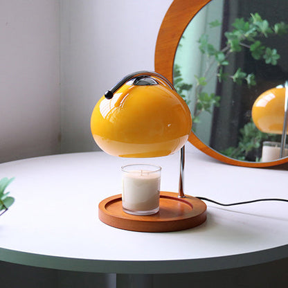 Contemporary Nordic Hemispherical Glass Lampshade Round Solid Wood Base Lampshade Iron 1 - Light Melting Wax Table Lamp For Bedroom