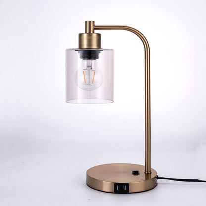 Contemporary Simplicity Cylinder Glass Lampshade Iron Base 1 - Light Table Lamp For Bedroom