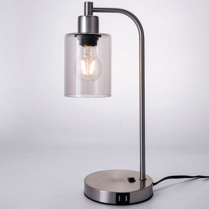 Contemporary Simplicity Cylinder Glass Lampshade Iron Base 1 - Light Table Lamp For Bedroom