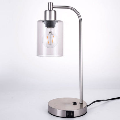 Contemporary Simplicity Cylinder Glass Lampshade Iron Base 1 - Light Table Lamp For Bedroom