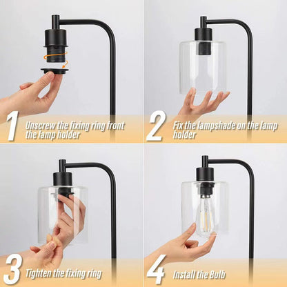 Contemporary Simplicity Cylinder Glass Lampshade Iron Base 1 - Light Table Lamp For Bedroom