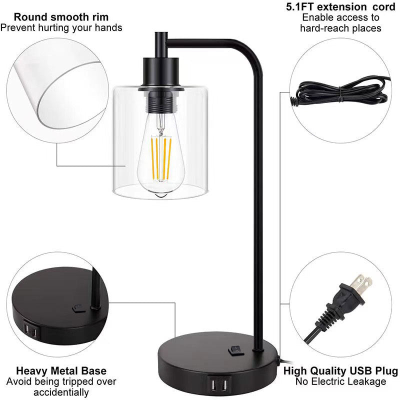 Contemporary Simplicity Cylinder Glass Lampshade Iron Base 1 - Light Table Lamp For Bedroom