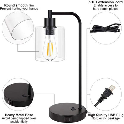 Contemporary Simplicity Cylinder Glass Lampshade Iron Base 1 - Light Table Lamp For Bedroom