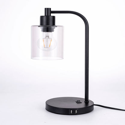 Contemporary Simplicity Cylinder Glass Lampshade Iron Base 1 - Light Table Lamp For Bedroom