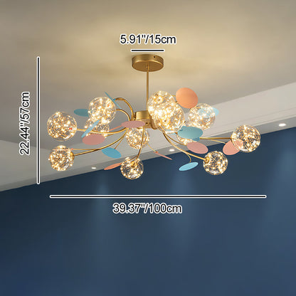 Contemporary Nordic Dome Baby's Breath Orbs Branch Curved Rod Iron Glass LED Chandeliers For Living Room