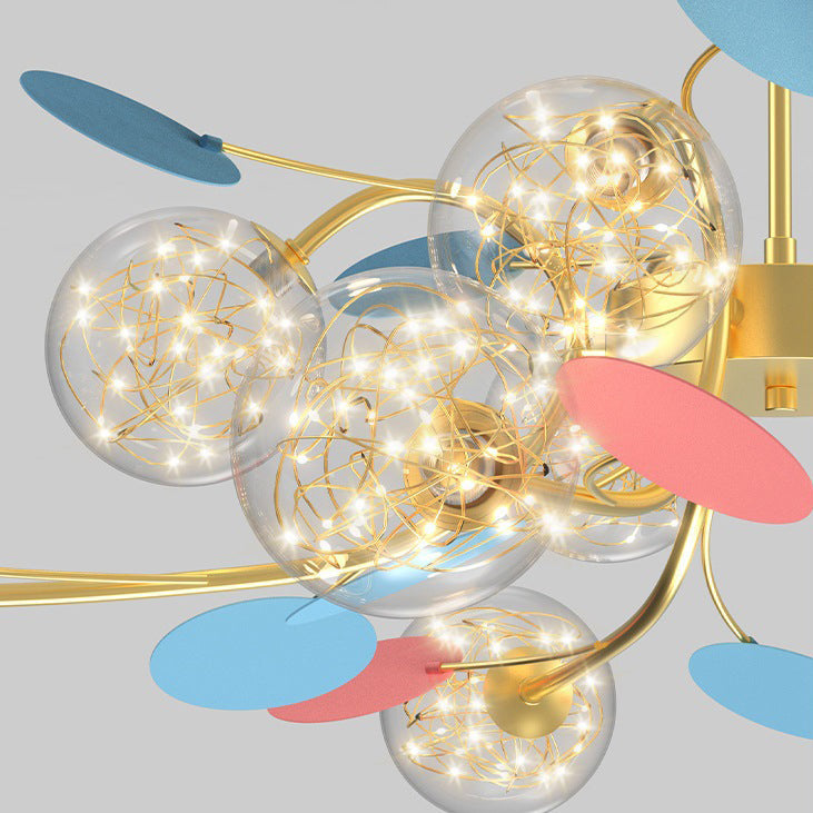 Contemporary Nordic Dome Baby's Breath Orbs Branch Curved Rod Iron Glass LED Chandeliers For Living Room