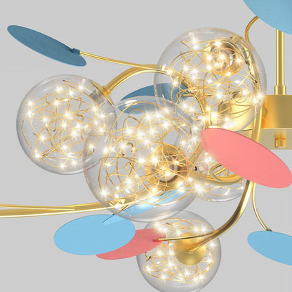 Contemporary Nordic Dome Baby's Breath Orbs Branch Curved Rod Iron Glass LED Chandeliers For Living Room