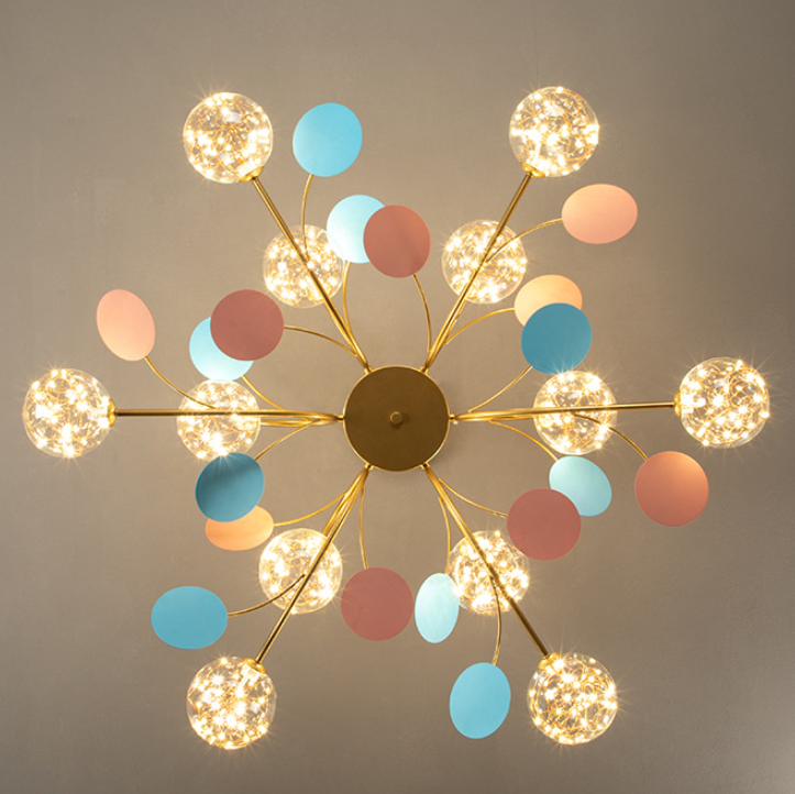 Contemporary Nordic Dome Baby's Breath Orbs Branch Curved Rod Iron Glass LED Chandeliers For Living Room