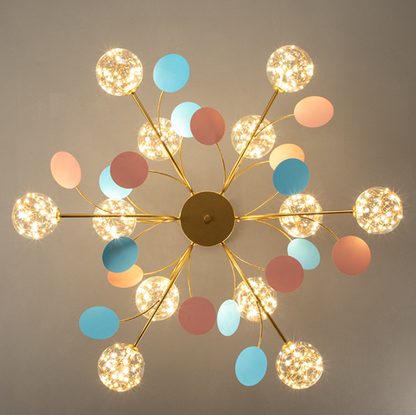 Contemporary Nordic Dome Baby's Breath Orbs Branch Curved Rod Iron Glass LED Chandeliers For Living Room