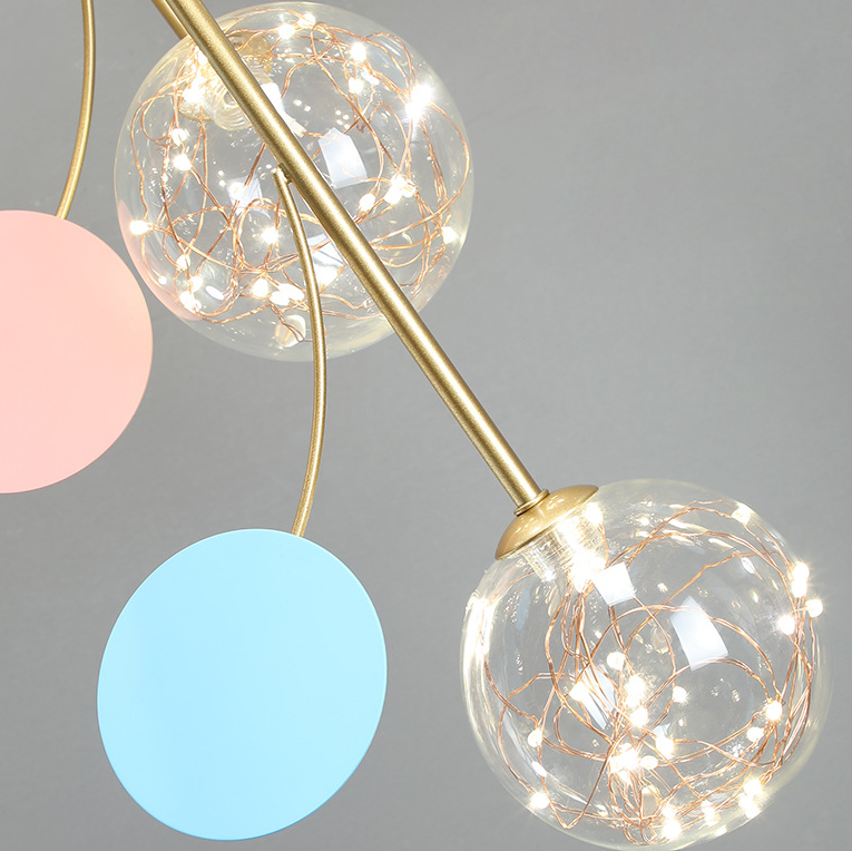 Contemporary Nordic Dome Baby's Breath Orbs Branch Curved Rod Iron Glass LED Chandeliers For Living Room