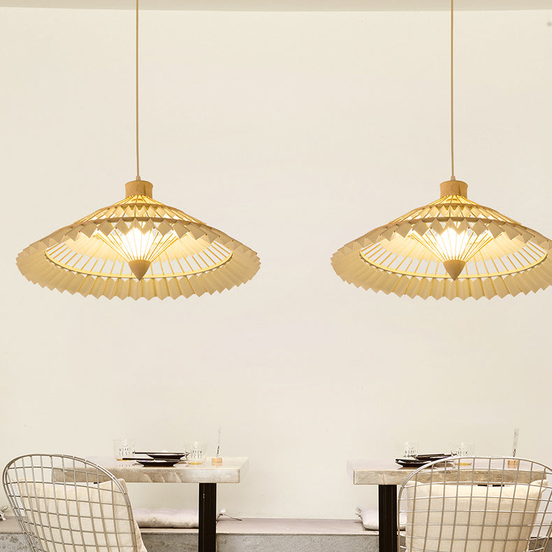 Traditional Japanese Dome Umbrella Shape Bamboo Parchment Weaving 1 - Light Chandelier For Dining Room