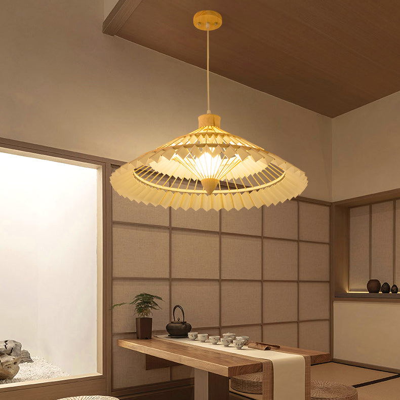Traditional Japanese Dome Umbrella Shape Bamboo Parchment Weaving 1 - Light Chandelier For Dining Room