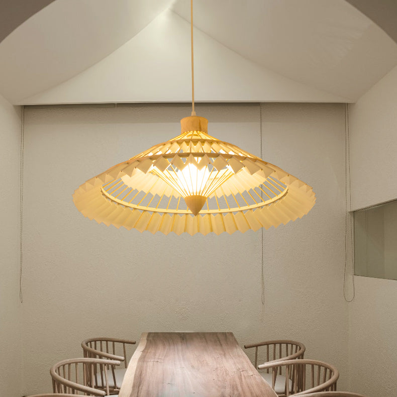 Traditional Japanese Dome Umbrella Shape Bamboo Parchment Weaving 1 - Light Chandelier For Dining Room