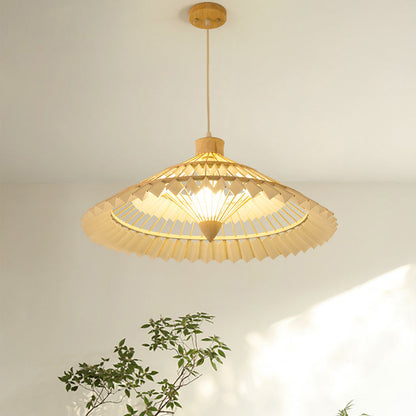 Traditional Japanese Dome Umbrella Shape Bamboo Parchment Weaving 1 - Light Chandelier For Dining Room