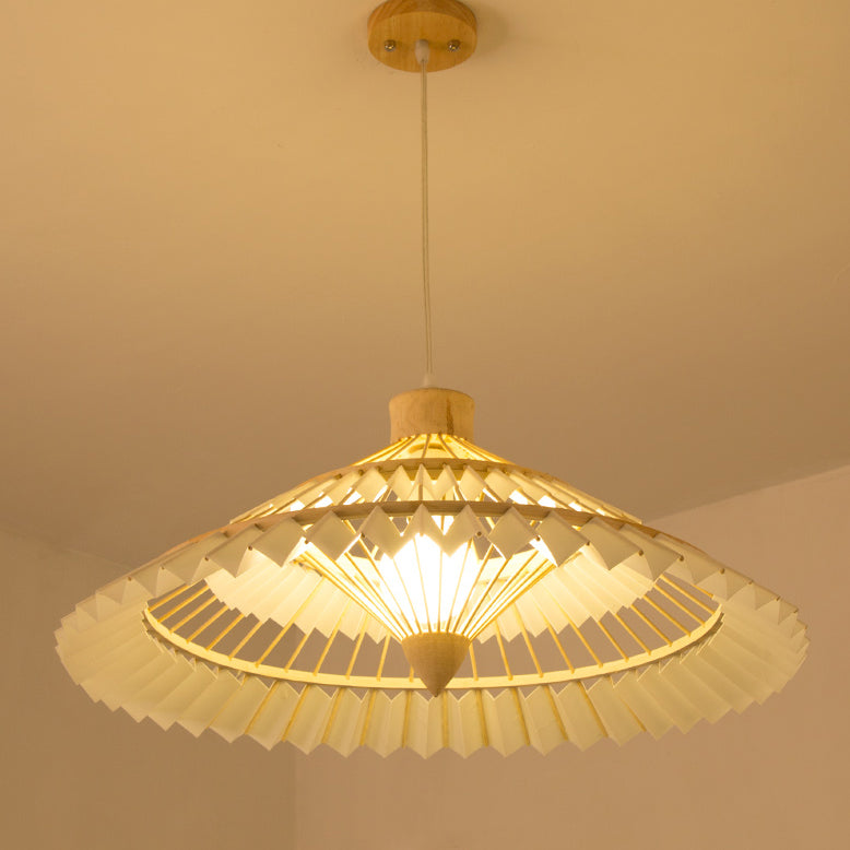Traditional Japanese Dome Umbrella Shape Bamboo Parchment Weaving 1 - Light Chandelier For Dining Room