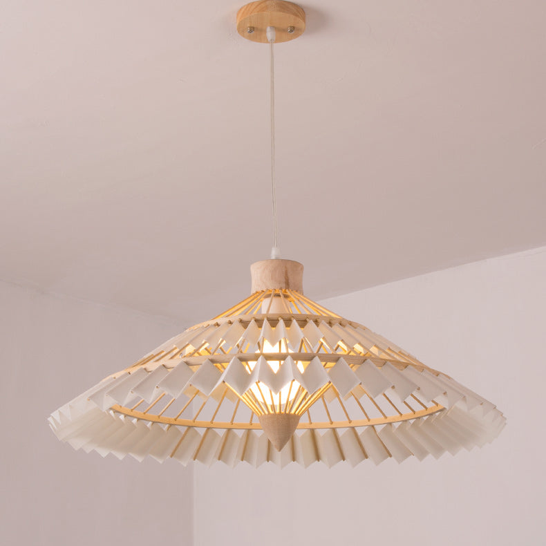 Traditional Japanese Dome Umbrella Shape Bamboo Parchment Weaving 1 - Light Chandelier For Dining Room