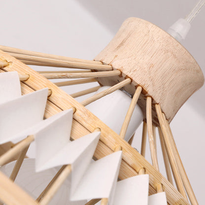 Traditional Japanese Dome Umbrella Shape Bamboo Parchment Weaving 1 - Light Chandelier For Dining Room