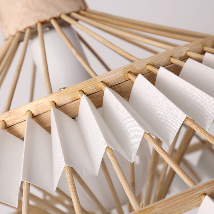 Traditional Japanese Dome Umbrella Shape Bamboo Parchment Weaving 1 - Light Chandelier For Dining Room