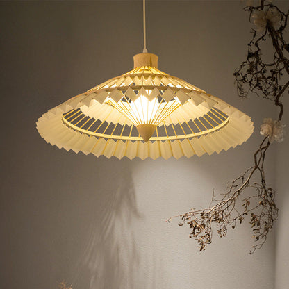 Traditional Japanese Dome Umbrella Shape Bamboo Parchment Weaving 1 - Light Chandelier For Dining Room